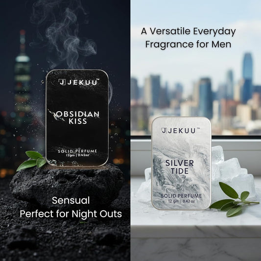 Premium Jekuu solid perfumes feature natural ingredients like caramel, vanilla orchid, patchouli, and orange blossom.