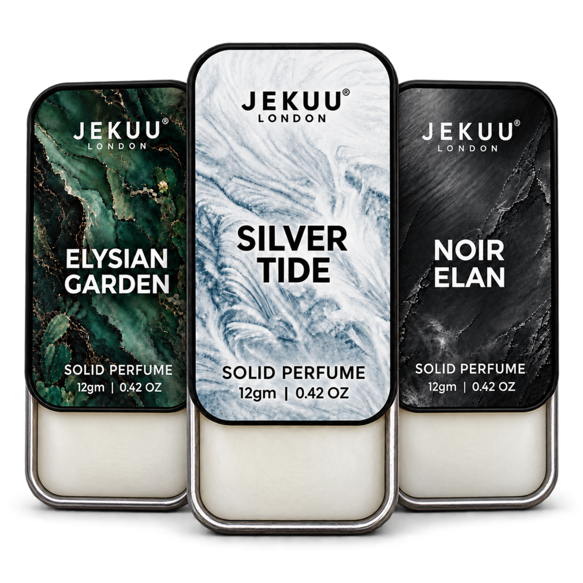Trio – Solid Perfume Set Elysian Garden, Silver Tide & Noir Elan Pack 3