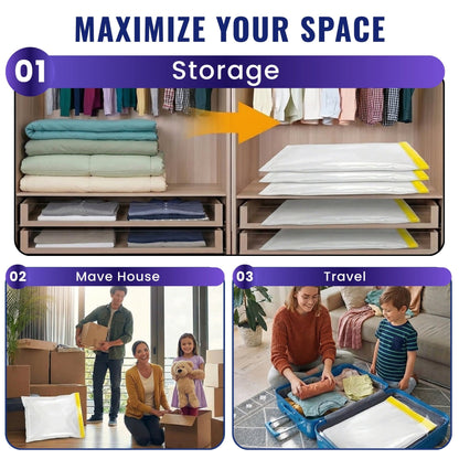 Vacuum Storage Bags Pack of 9 (3 Jumbo/3 Large/3 Medium) with Free Hand Pump - JEKUU