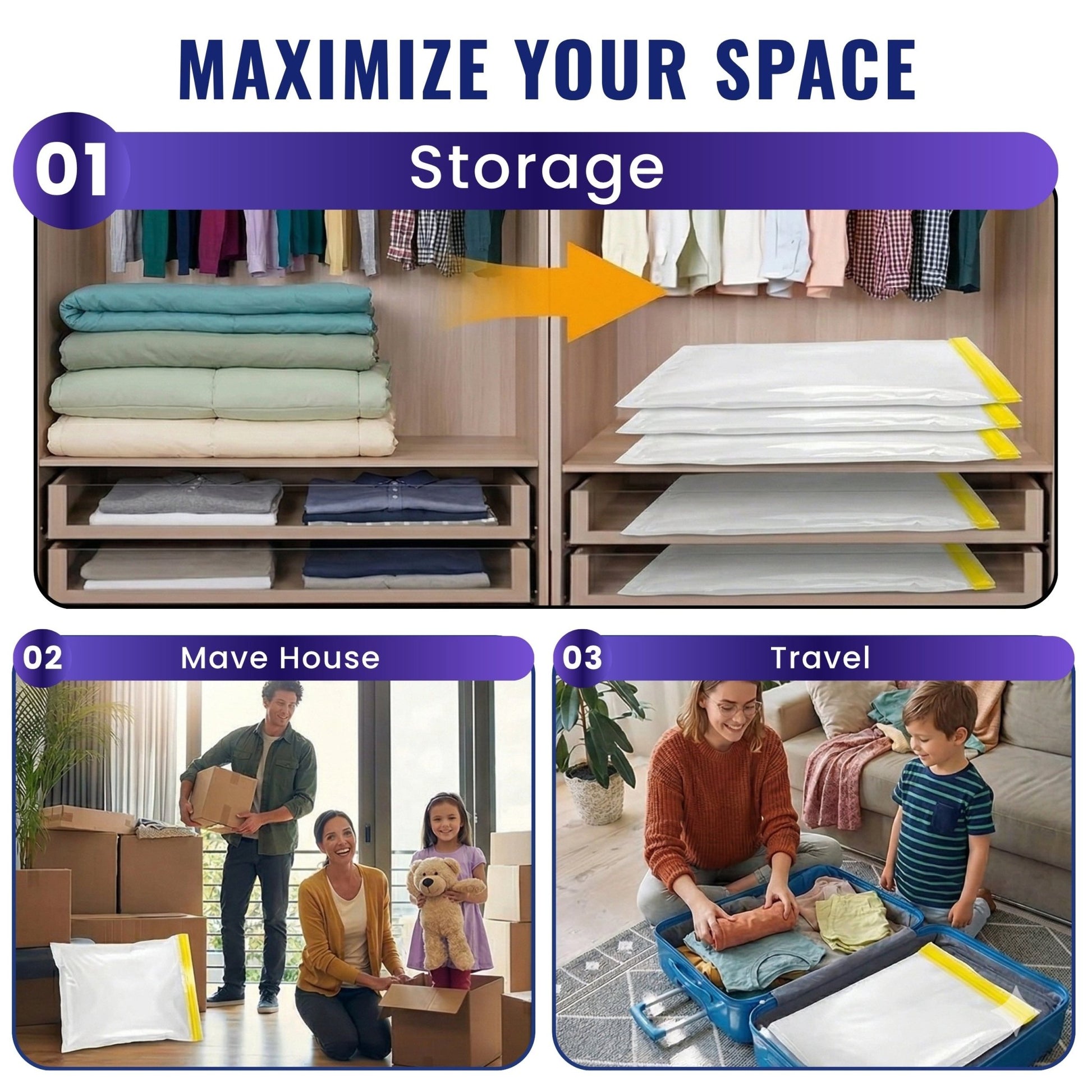 Vacuum Storage Bags 6 - Pack Large with Free Hand Pump - JEKUU