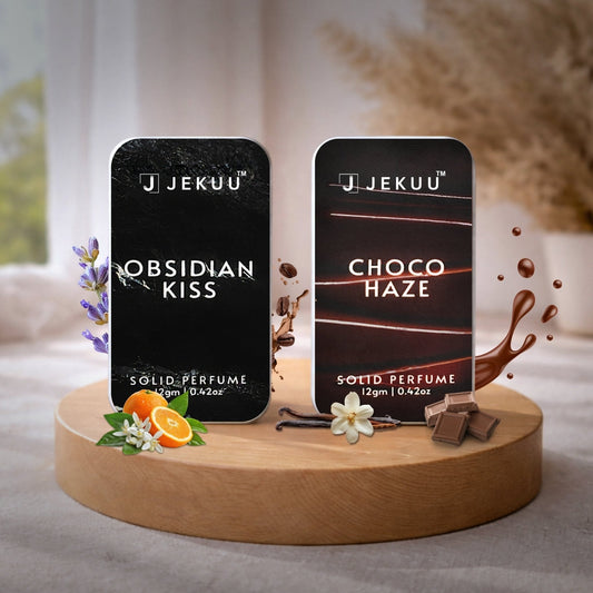 Obsidian Kiss and Choco Haze solid perfumes offer a premium, aromatic, and long-lasting fragrance experience.