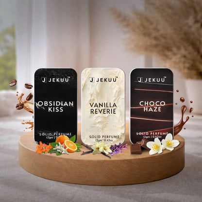 Luxury solid perfumes in sleek, pocket-sized tins—perfectly portable and long-lasting for every occasion.