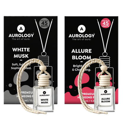 Aurology White Musk & Allure Bloom Car Hanging Perfume  Pack Of 2 , 24ml
