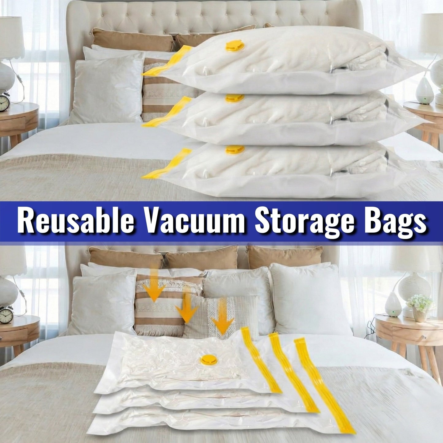 Vacuum Storage Bags Pack of 9 (3 Jumbo/3 Large/3 Medium) with Free Hand Pump - JEKUU