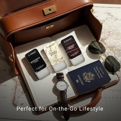Travel-friendly, alcohol-free solid perfumes in sleek, portable tins—perfect for an elegant, on-the-go lifestyle.