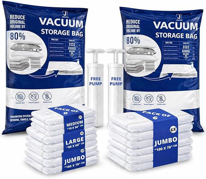 Vacuum Storage Bags Combo Pack with 2 Free Pumps - JEKUU