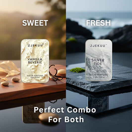 Sweet Vanilla Reverie and fresh Silver Tide solid perfumes—the perfect combo for every mood.