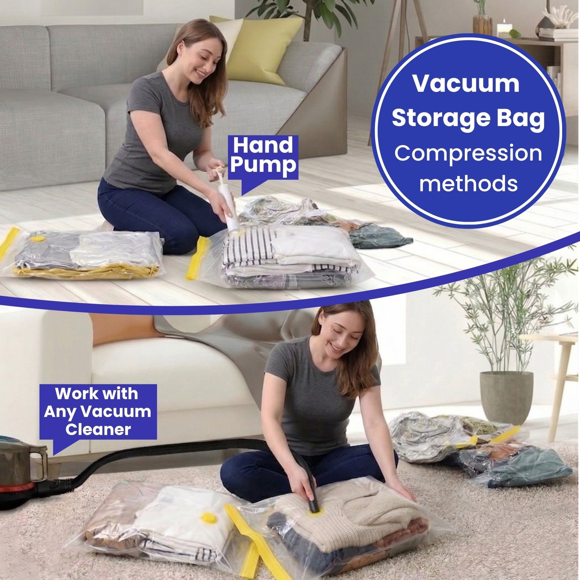 6 Large and 6 Jumbo Space Saver Vacuum Storage Bags with 2 Free Hand Pump - JEKUU