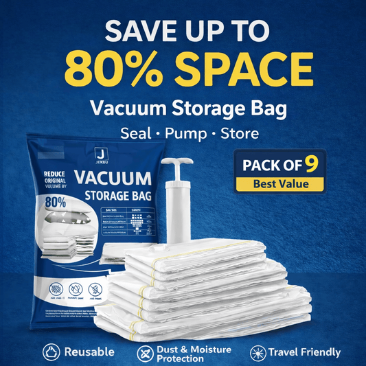 Vacuum Storage Bags Pack of 9 (3 Jumbo/3 Large/3 Medium) with Free Hand Pump - JEKUU